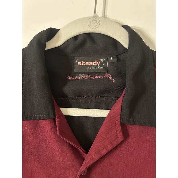 Vintage Steady Jim beam Button Down Shirt SS Burgandy & Black Embroidered Mens L - Picture 2 of 7